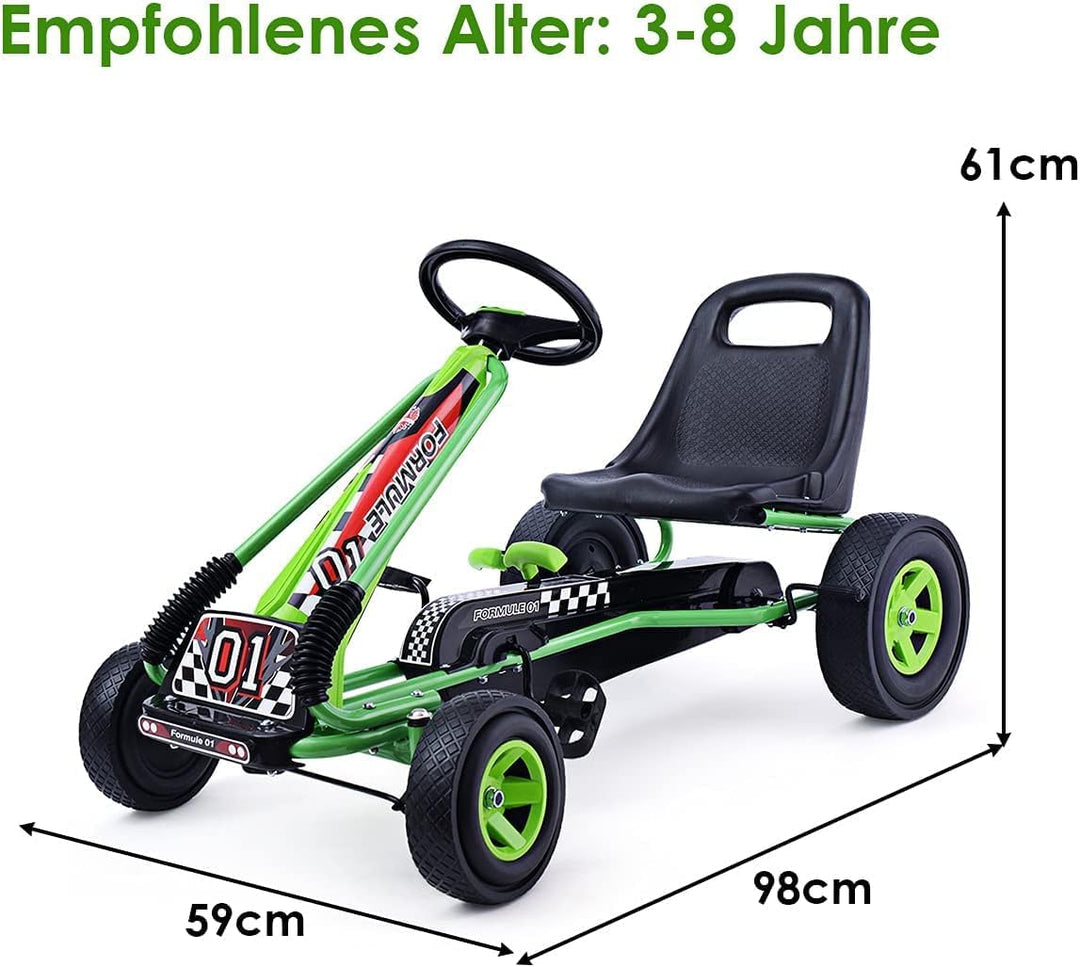 GOPLUS Gokart ab 3-8 Jahre, Kinderfahrzeug mit Verstellbarem Sitz, Tretauto aus Gummireifen, Flexibl