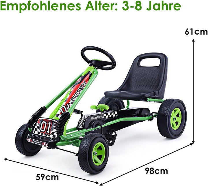 GOPLUS Gokart ab 3-8 Jahre, Kinderfahrzeug mit Verstellbarem Sitz, Tretauto aus Gummireifen, Flexibl