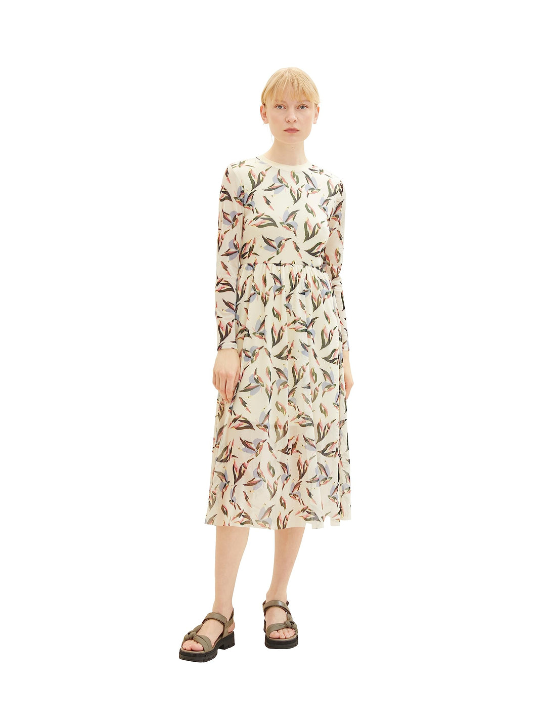 TOM TAILOR Denim Damen Mesh Kleid mit Muster S 27463-cream Abstract Print, S 27463-cream Abstract Pr