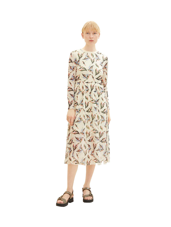 TOM TAILOR Denim Damen Mesh Kleid mit Muster S 27463-cream Abstract Print, S 27463-cream Abstract Pr