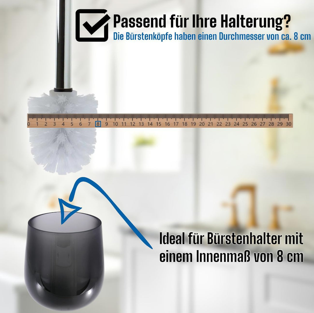 3 x Ersatz Bürstenkopf weiss Ø 8 cm inkl. 1 x Edelstahl Griff 26,5 cm/Austausch Toilettenbürste/Klob