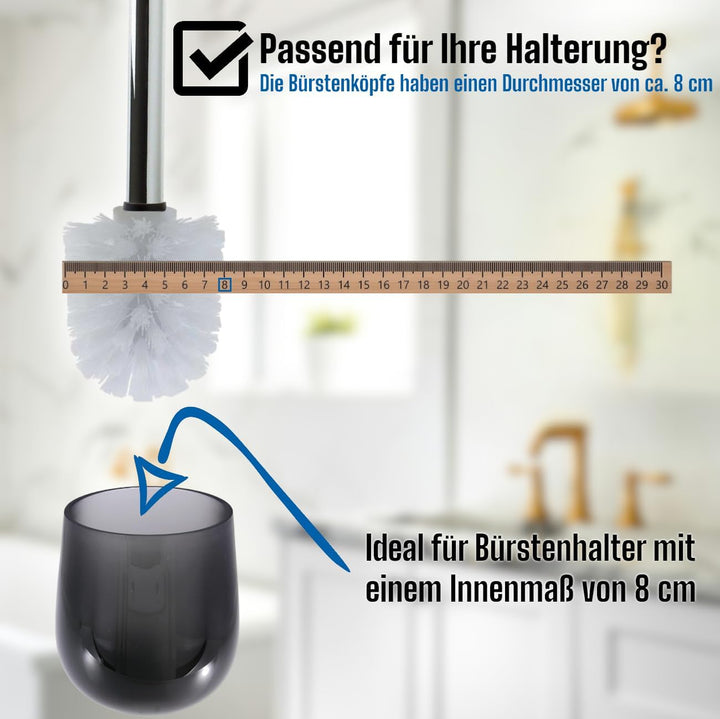 10 x Ersatz Bürstenkopf weiss Ø 8 cm inkl. 2 x Edelstahl Griff 26,5 cm/Austausch Toilettenbürste/Klo