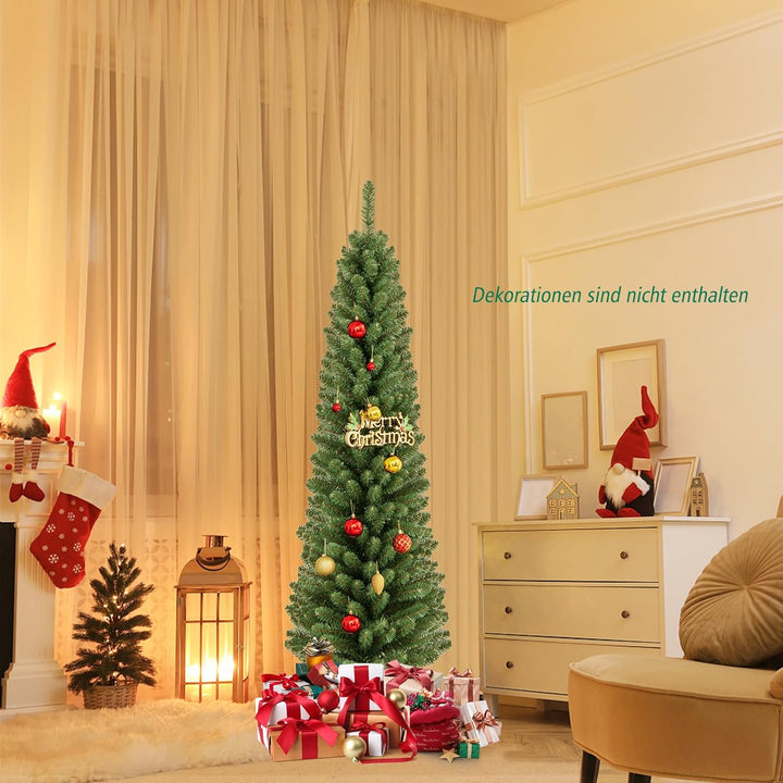 COSTWAY 150cm Bleistift Weihnachtsbaum, künstlicher Tannenbaum mit 295 Zweigespitzen & Metallständer