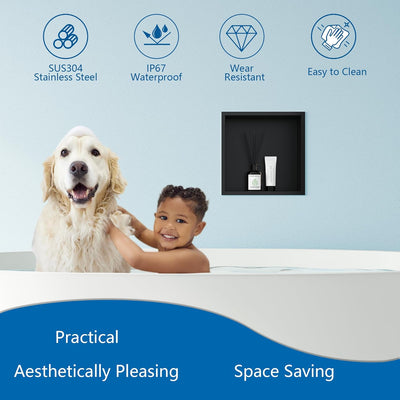 Neodrain Wandnische Dusche Edelstahl Eingebettete Duschnische Schwarz Einzelregal Lagerung für Badez