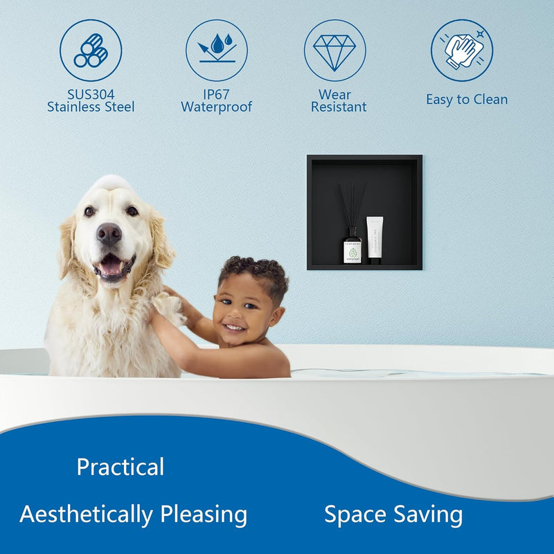 Neodrain Wandnische Dusche Edelstahl Eingebettete Duschnische Schwarz Einzelregal Lagerung für Badez