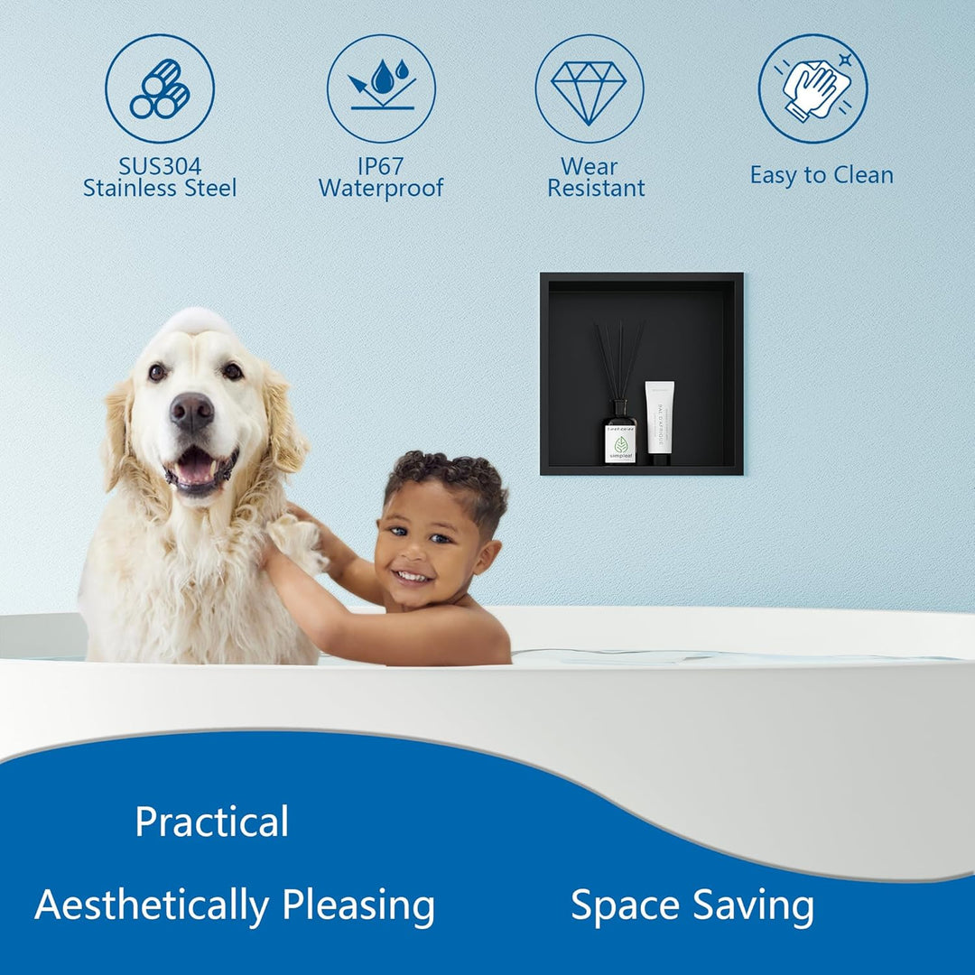 Neodrain Wandnische Dusche Edelstahl Eingebettete Duschnische Schwarz Einzelregal Lagerung für Badez