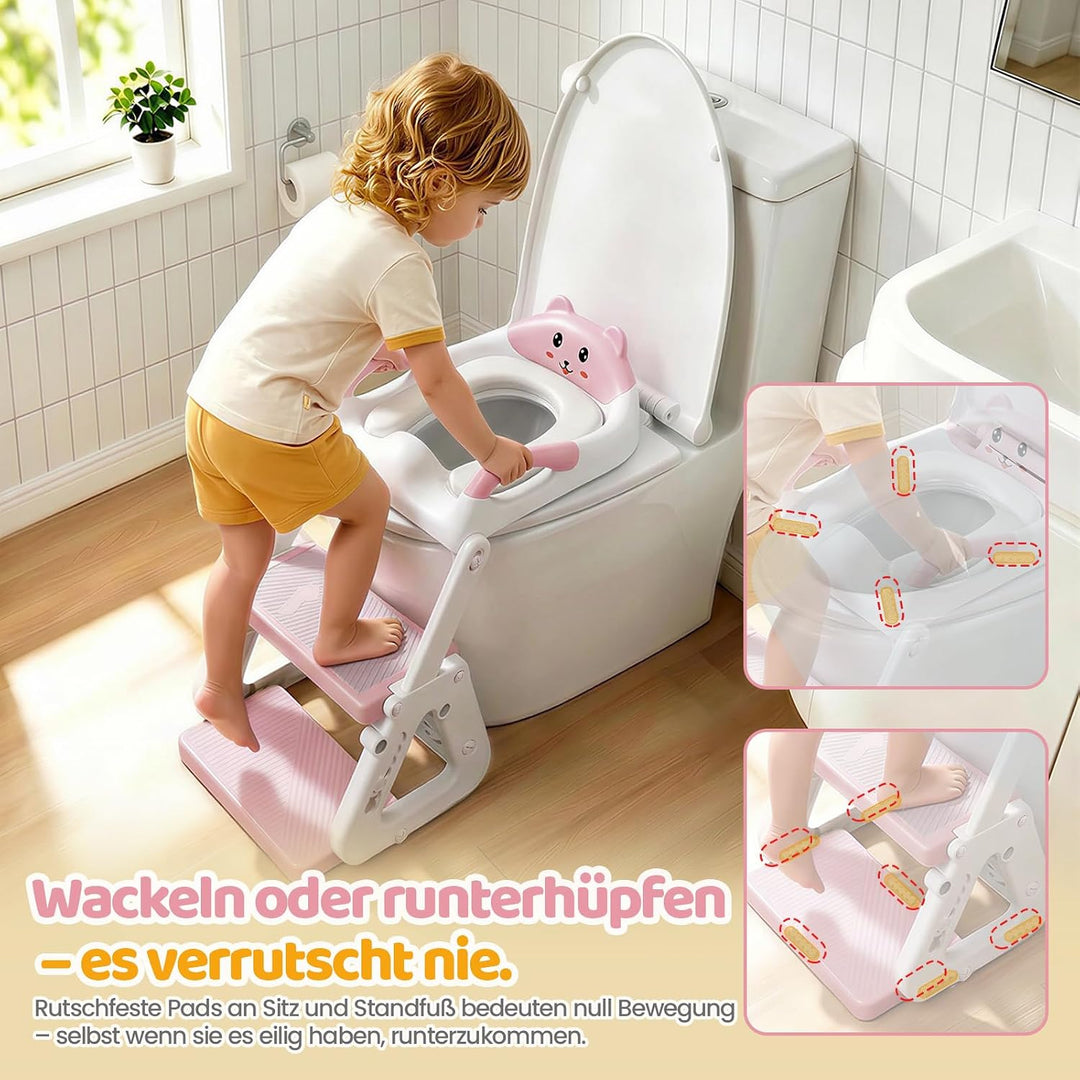 Orzbow Toilettensitz Kinder mit Treppe, Stabil Kinder Toilettensitz mit Dreiecksstruktur, Verlängert