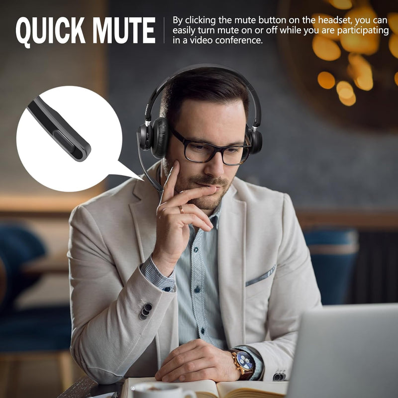 seenda Kabelloses Headset mit Mikrofon Bluetooth 5.3 Headset mit AI Geräuschunterdrückung mit Blueto