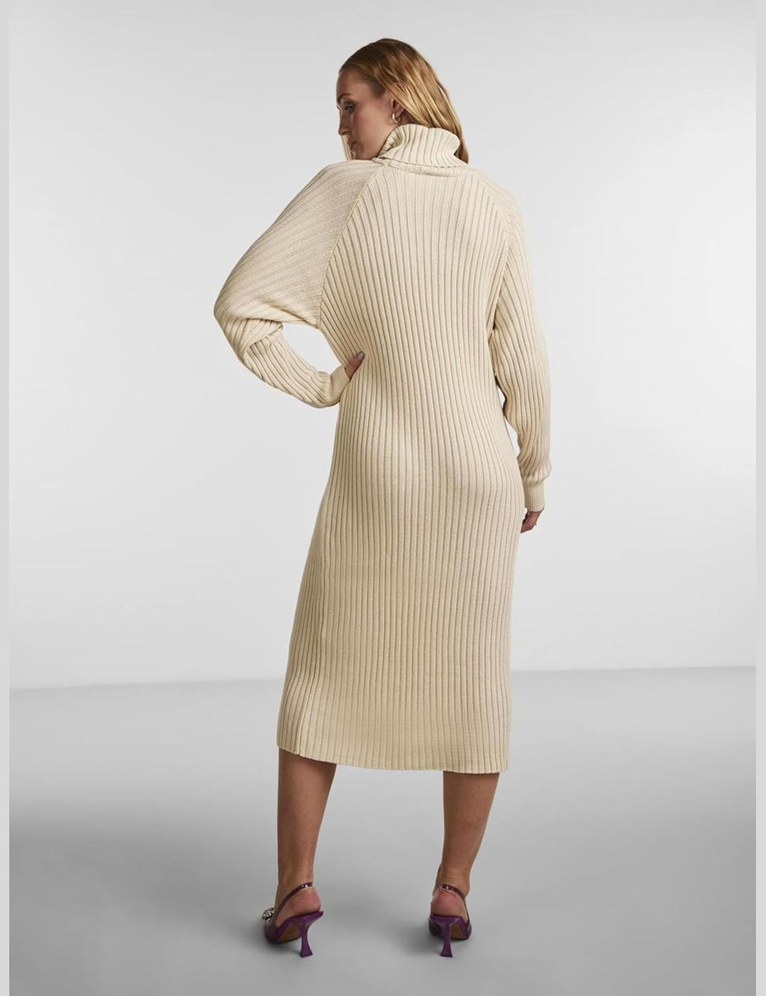 YAS Damen Yasmavi Knit Midi Rollneck Dress S. Noos Strickkleid XXL Birch, XXL Birch