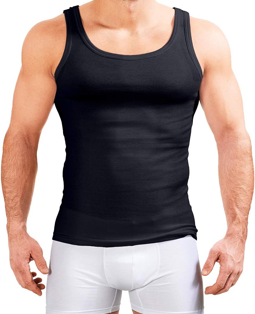 MERISH Herren Unterhemd 5er Pack Tank Top Feinripp Baumwolle Weiss T-Shirt 400 S 400 5er Pack Schwar