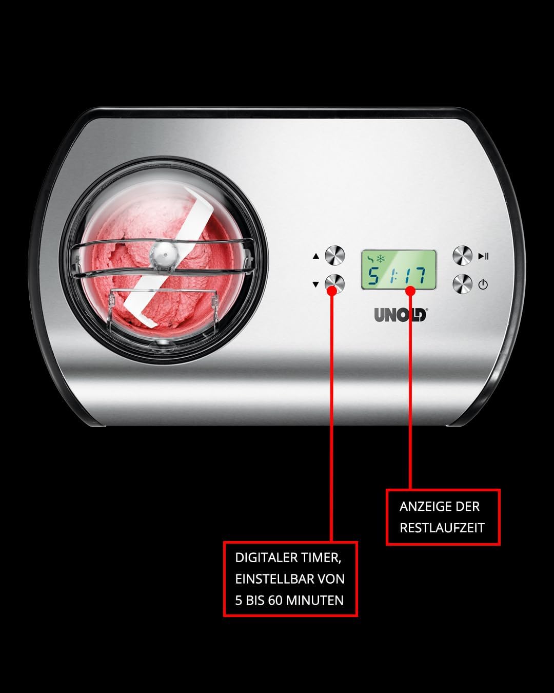 Unold 488659 Eismaschine One inkl. Eisbuch mit 101 Rezepten | Speiseeisbereiter 1,2 L, vollautomatis
