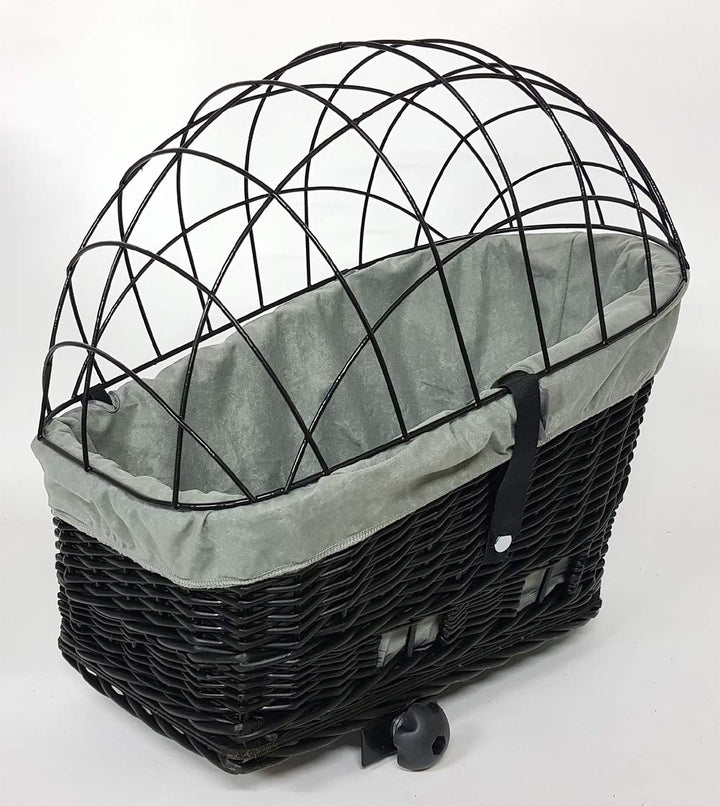 Tigana Hundefahrradkorb für Gepäckträger aus Weide 60 x 39 cm Schwarz Gitter Tierkorb Hinterradkorb
