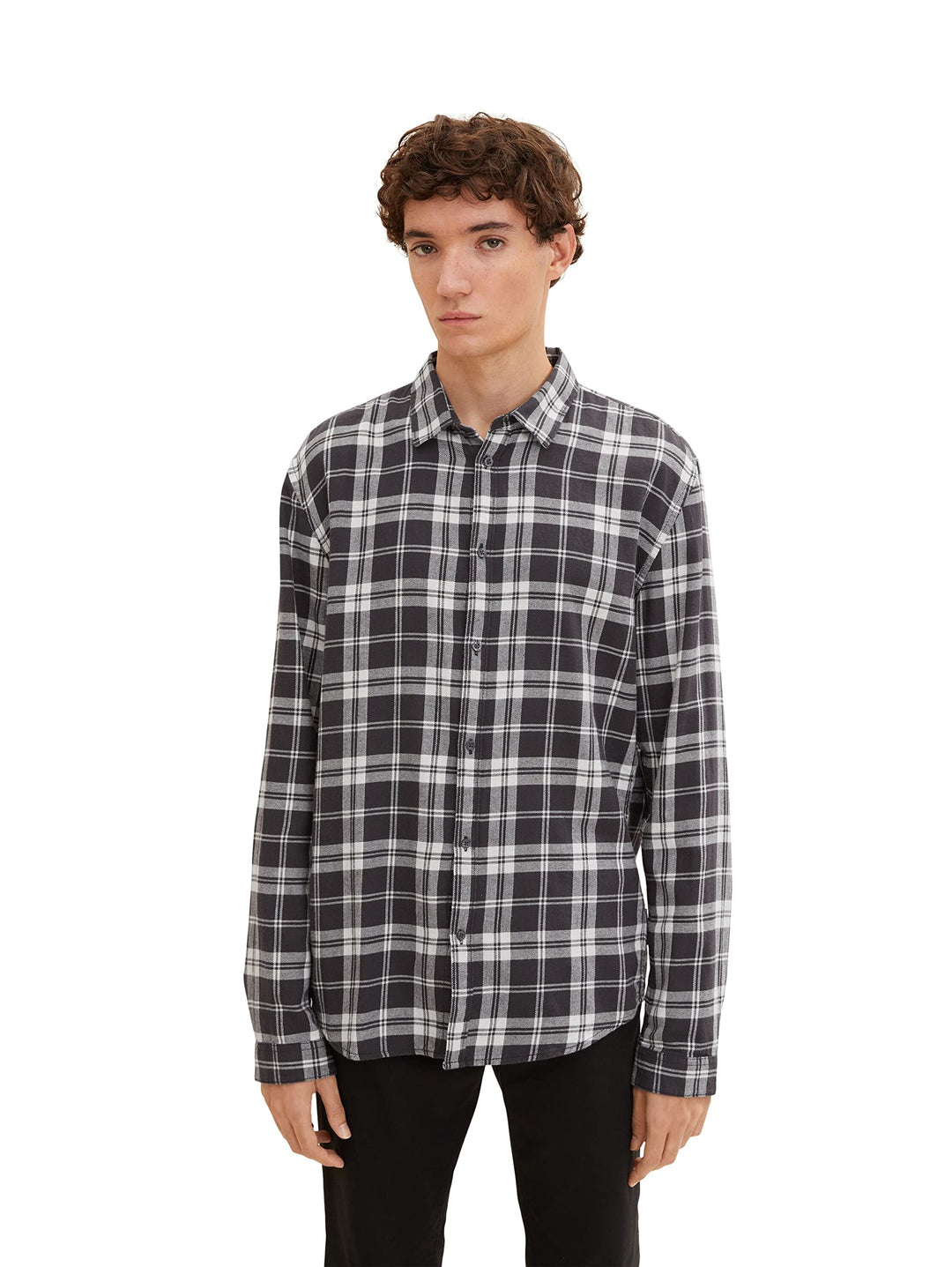 TOM TAILOR Denim Herren Hemd mit Karomuster, 30672 - Coal Grey Light Beige Check