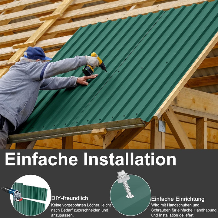 Trapezblech 129x45cm Grün 24er Dachblech Metall Carport wetterfest | 24 Stück Trapezblech 129x45cm,