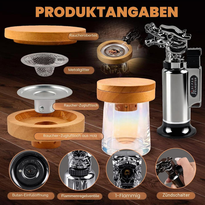 Cocktail Smoker Kit, MKNZOME Whiskey Smoker Kit mit 4 Geräuchertem Cocktail Raucher Kit Sägemehl Vat