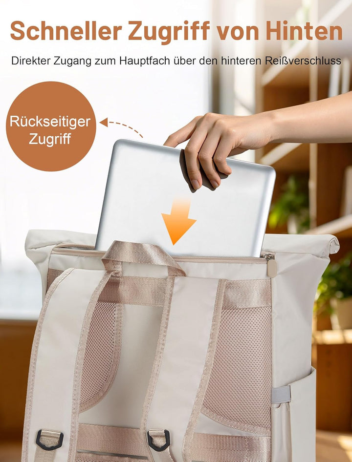 Rucksack Damen & Herren, 24-30L Rolltop Rucksack Laptoprucksack mit 17 Zoll Laptopfach & USB Anschlu