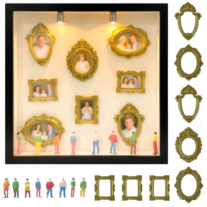 Kleine Bilderrahme Mini mit LED Licht, Mini Museunm Bilderrahmen Vintager, DIY Museum Silhouetter Bo