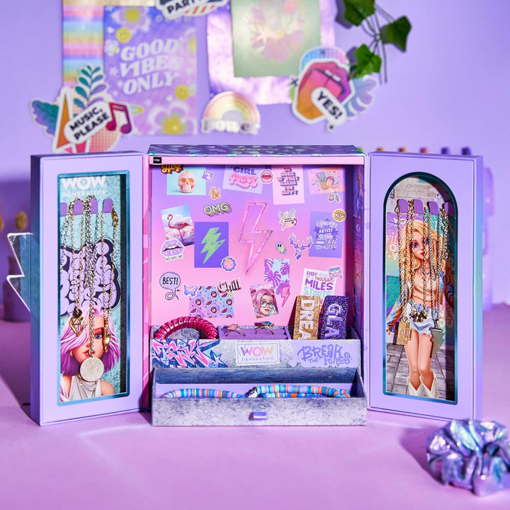 WOW GENERATION Schmuckkästchen für Kinder mit LED-Lichtern, Schmuck-Organizer mit Fächern, Haken und