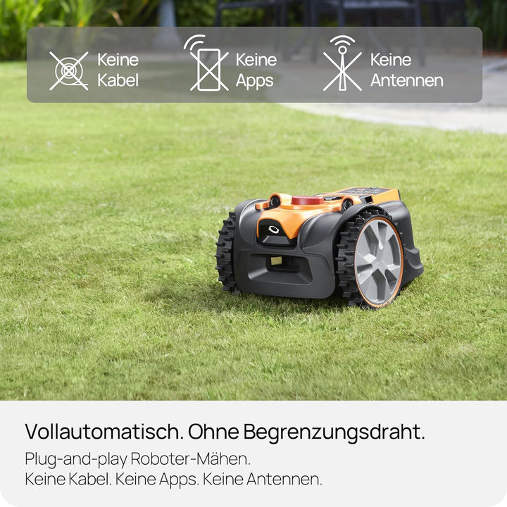 Lawnmaster OcuMow®16 Rasenmäher Roboter Mähroboter ohne Begrenzungskabel bis 300 m², Smarte Hinderni