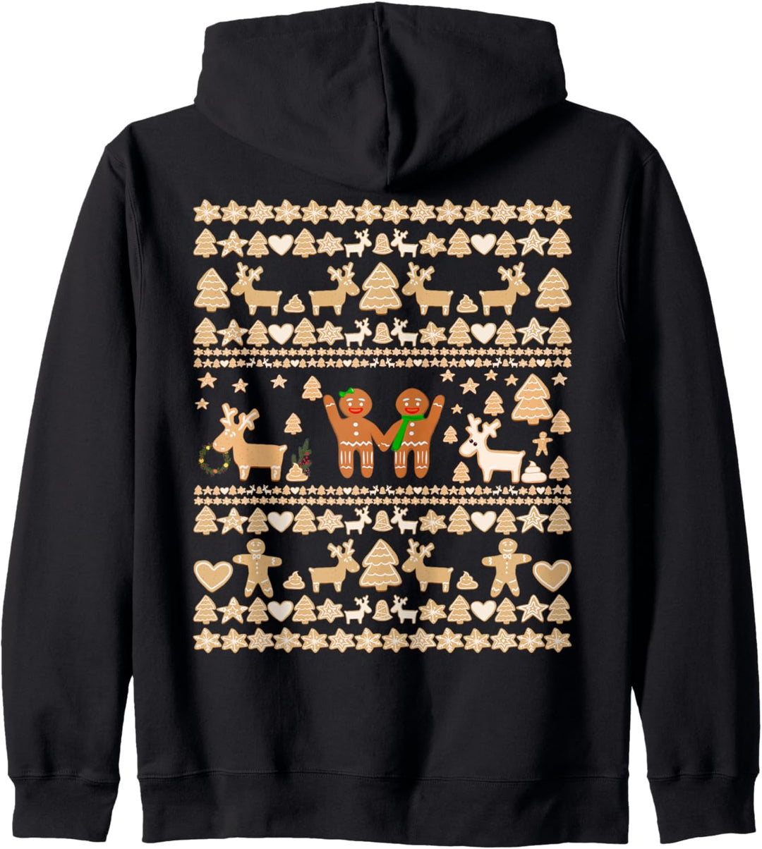 Lustiger Weihnachtspullover mit Lebkuchenmann und Hirsch, Retro-Design Kapuzenjacke
