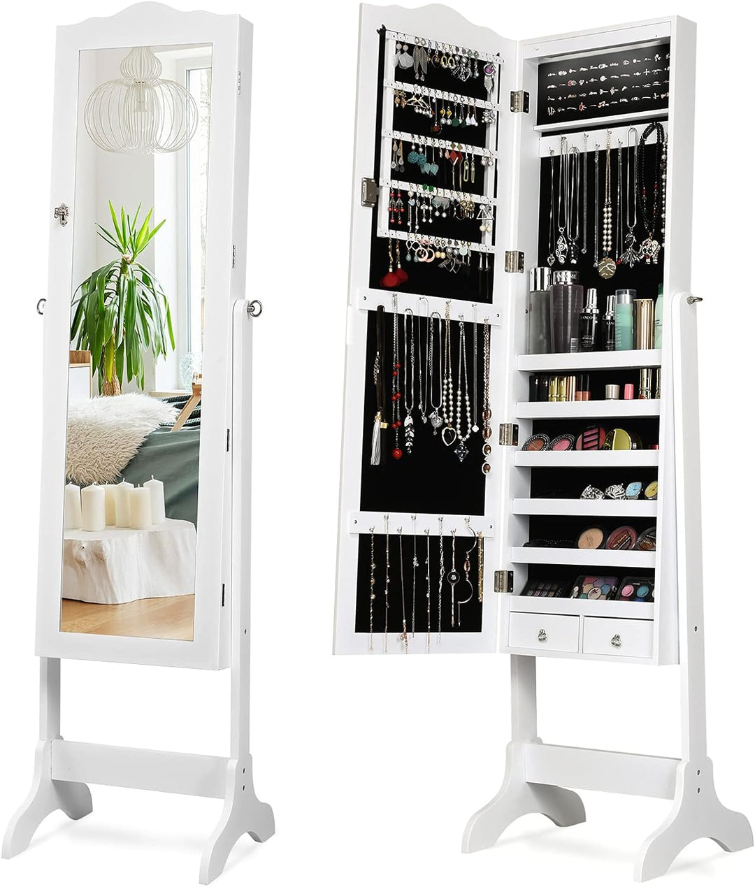 GOPLUS Schmuckschrank mit automatischer LED-Beleuchtung, abschleissbares Schmuckregal, mit Neigungsv