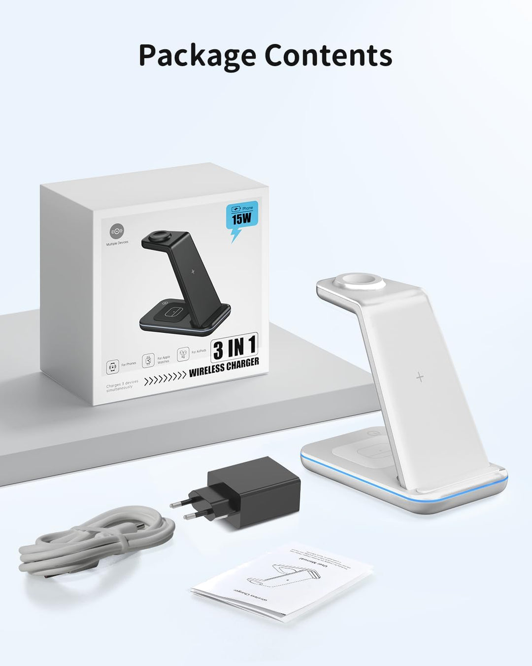 GEEKERA Wireless Charger, 3 in 1 Induktive Ladestation für iPhone 16/15/14/13/12/11/Pro Max, Ladesta