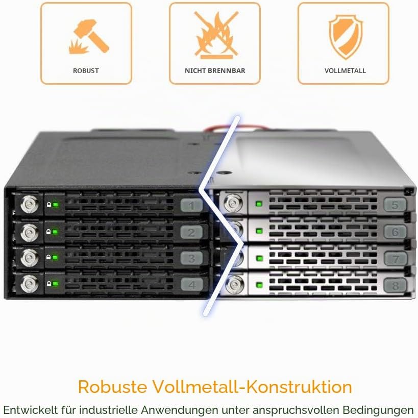 ICY DOCK 8-Bay 2,5 Zoll SATA/SAS SSD/HDD Wechselrahmen in 1x 5,25 Zoll Schacht - Vollmetall mit Schl