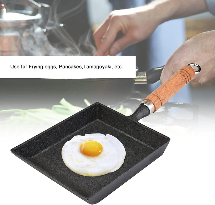 Pokerty Tamagoyaki-Pfanne, Mini-Bratpfanne Omelett-Pfanne aus Eisenguss mit Anti-Heissholzgriff für