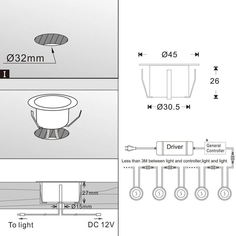 CHNXU LED Bodeneinbaustrahler 6er Set Ø45mm 1W Terrassen Einbaustrahler Aussen 12V IP67 Wasserdicht