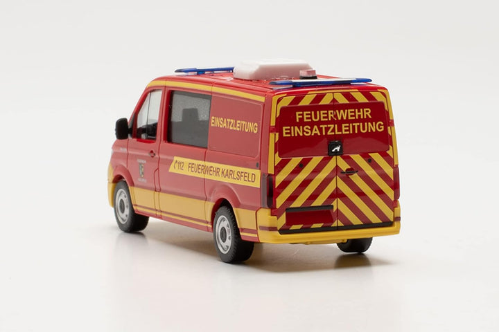 Herpa Feuerwehr Modellauto Man TGE Halbbus FD ELW „Feuerwehr Karlsfeld“, originalgetreu im Massstab