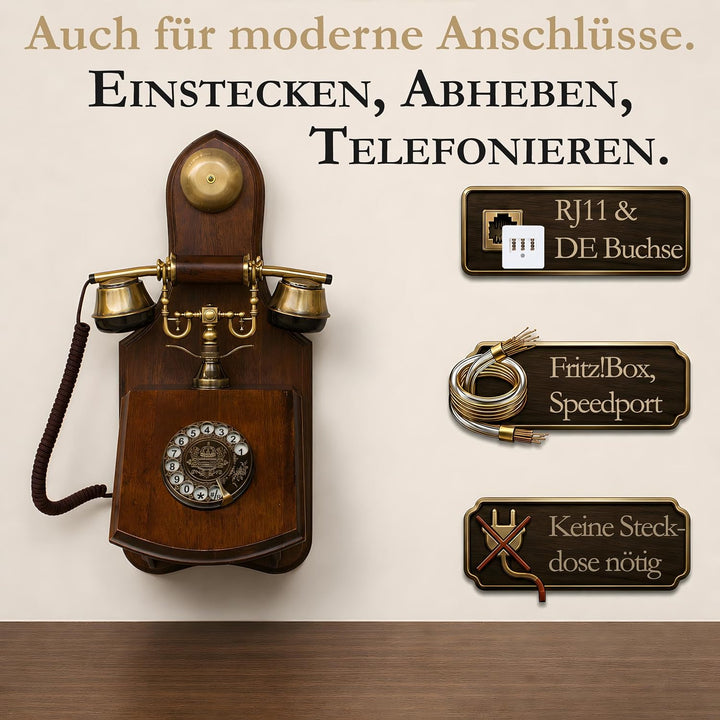 Opis 1921 Cable - Modell D - Wandtelefon Retro/Altes Telefon mit Wählscheibe/Festnetztelefon Retro/A