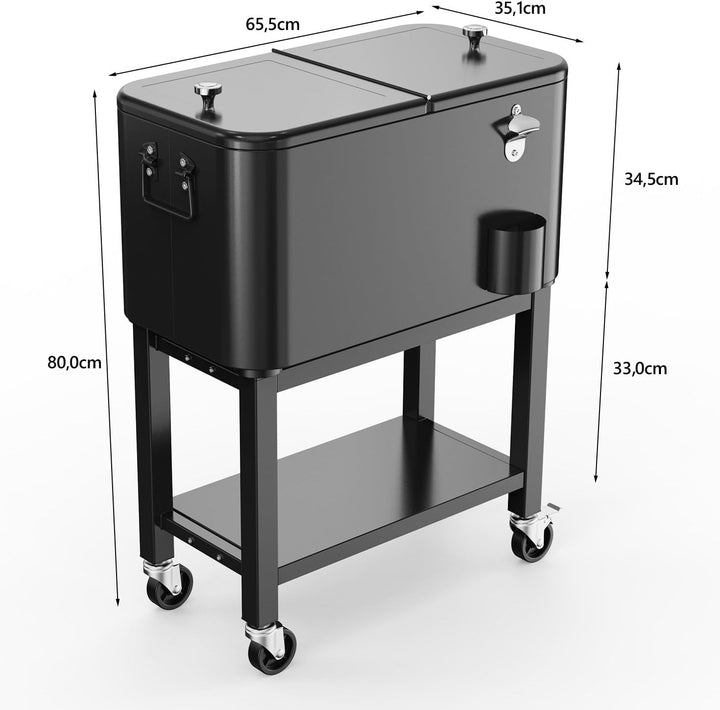 Bonnlo 57L Servierwagen mit Rollen, Beistellwagen, Patio-Kühlwagen, Kühlbox, Getränkekühler mit Flas