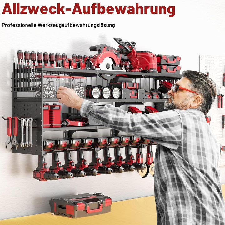 4 Ebenen Werkzeug Wandhalterung,Wandhalterung Schlagbohrschrauber Werkzeugregal für 12 Elektrowerkze