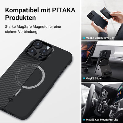 pitaka Ultradünne Hülle für iPhone 14 Pro Max Kompatibel mit Magsafe aus Aramidfaser Magnetische Sch