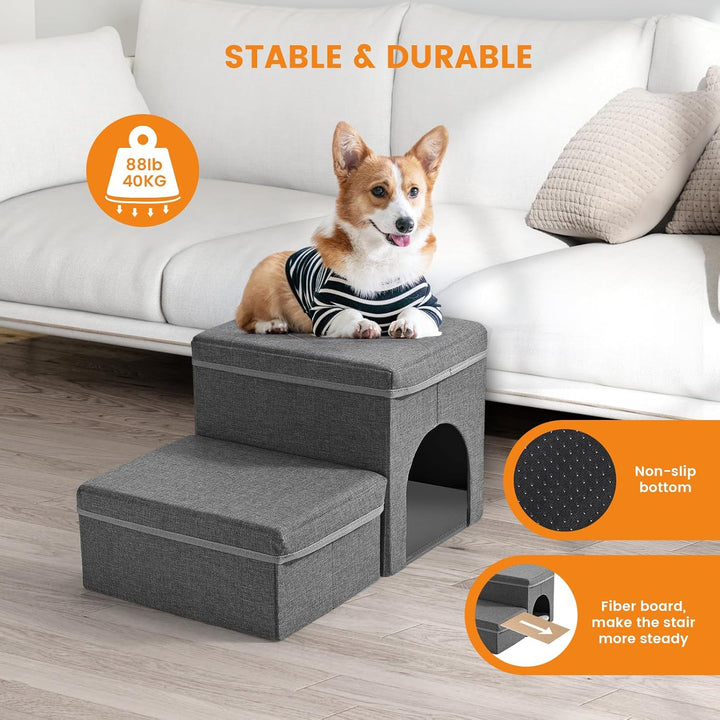 Hundetreppe, Sunowl 2 Stufige Faltbare Haustiertreppe, Extra Breite Hundetreppe Sofa Bett mit Staura