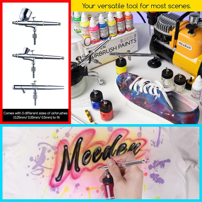 MEEDEN Tragbares Airbrush-Kompressor-Kit mit automatischem Start und Stopp, 3 Dual-Action-Airbrushes