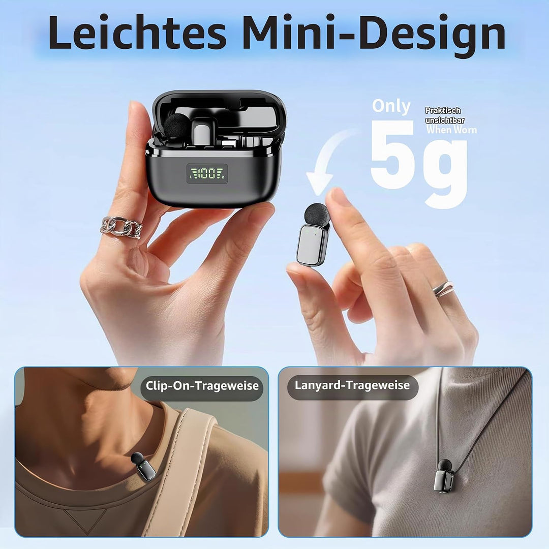 Kabelloses Lavalier Mikrofon für Handy/iPhone//iPad/Kamera, Mini Mikrofon für Live-Streaming, Rausch