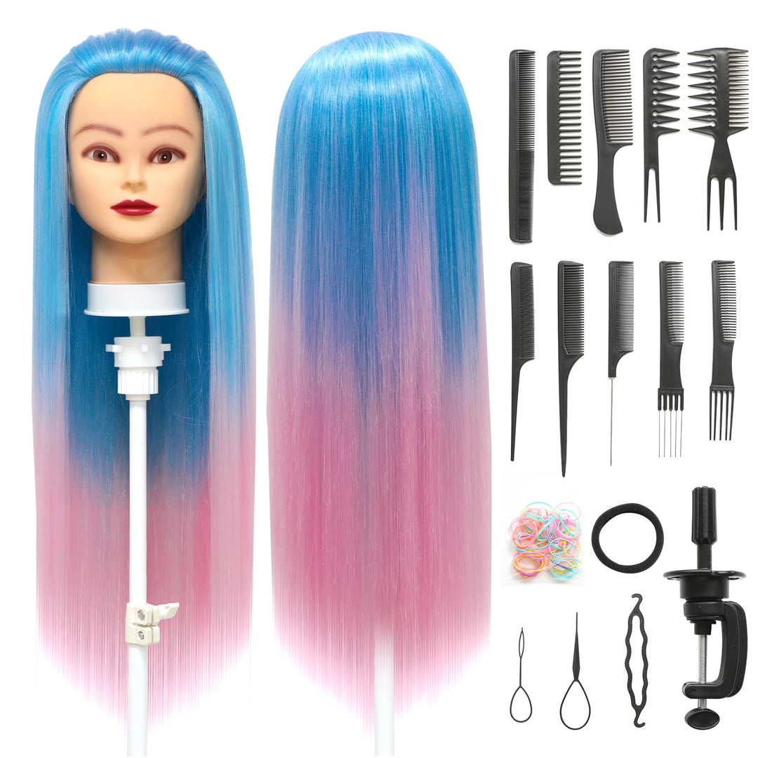 Trainingsköpfe, 28 inch Übungskopf Frisierkopf Friseur 100% Synthetikfaser-Haar Styling Kopf Frisier