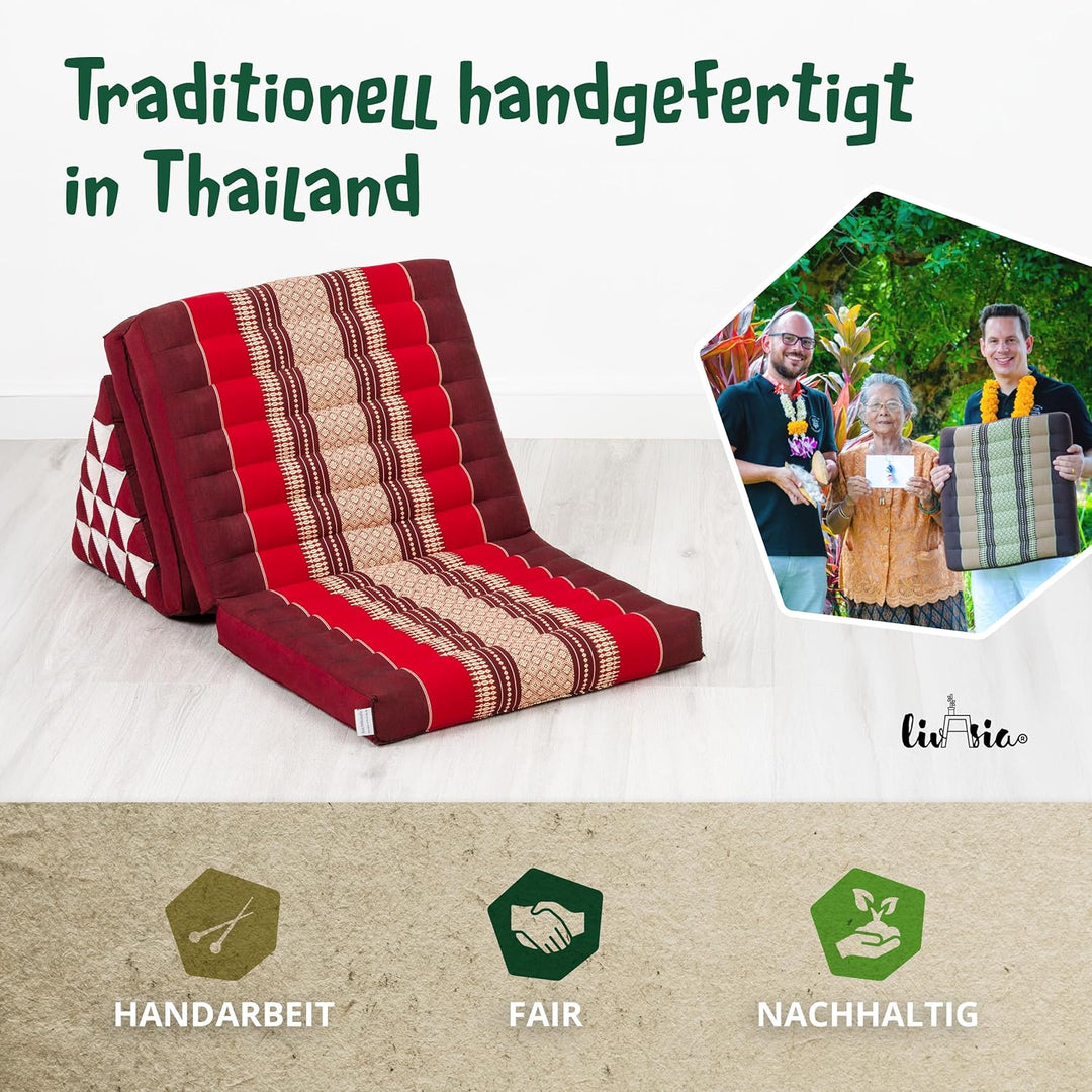 livasia Thaikissen 3 Auflagen extrahoch - 185x55x8cm - Dreieckskissen mit Klappmatratze, Kapok, Jumb