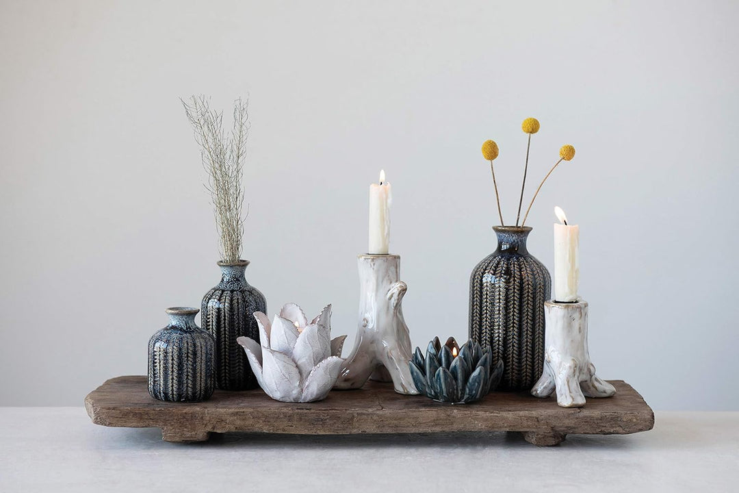 Creative Co-op Vase mit Prägung aus Steingut, reaktiv, glasiert, 3 Grössen, Blau