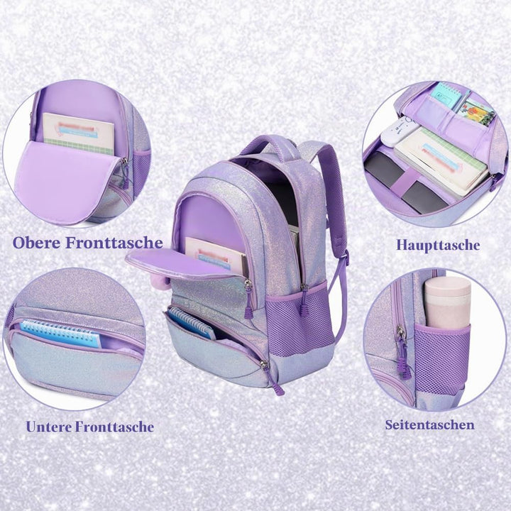 Kimwadalh Schultaschen Kinder Mädchen Rucksack Glitzer Kinerrucksack Schultaschen Set Bunte Schulruc