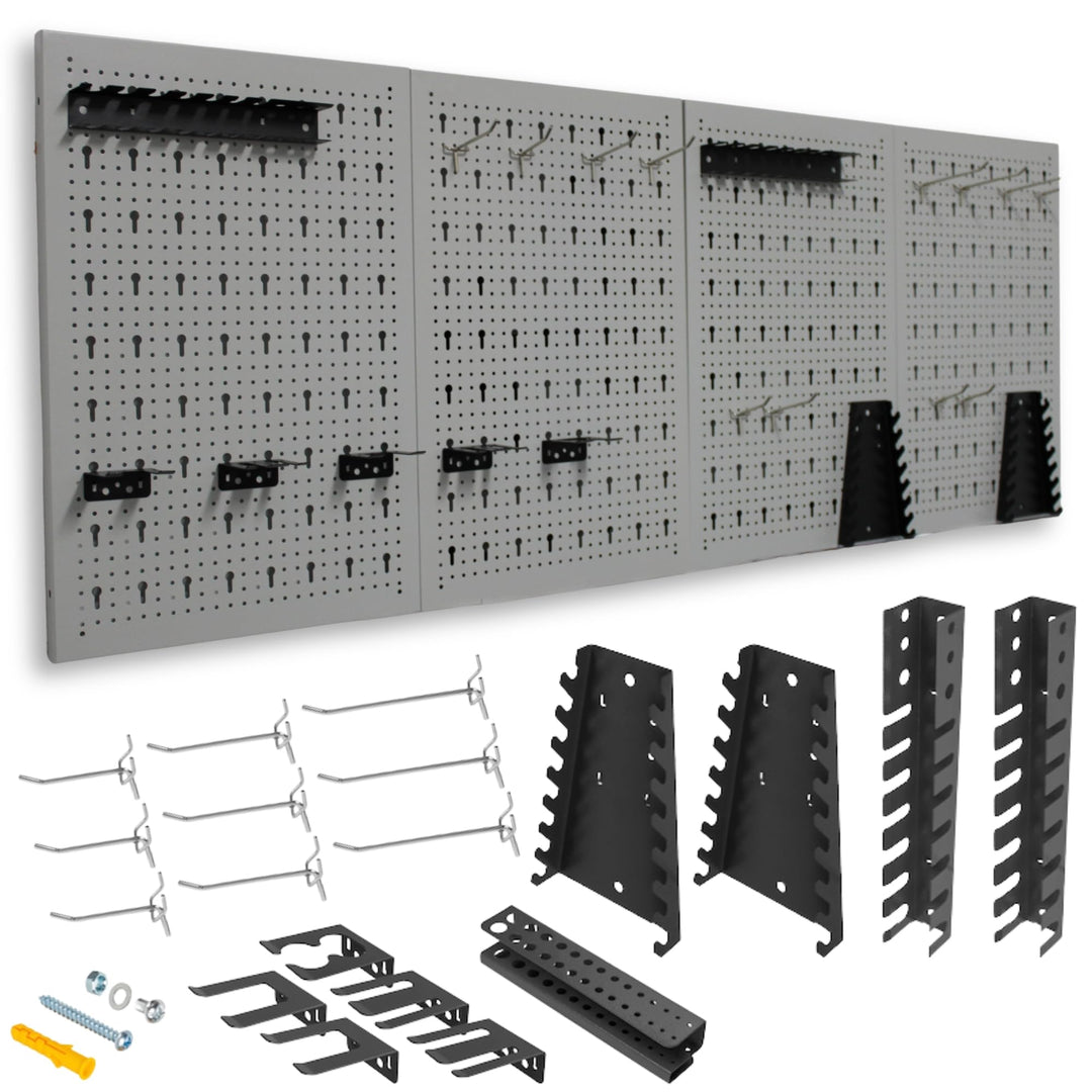 METALLMOBELL - Werkzeugwand Metall Lochwand, 160x60x2 cm, 4 Lochplatten 40x60x2 cm, Haken und Halter
