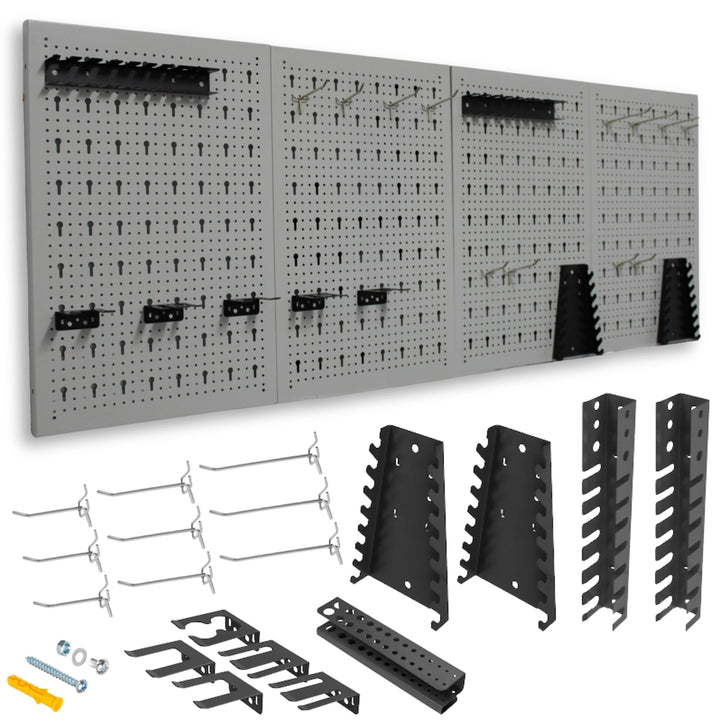METALLMOBELL - Werkzeugwand Metall Lochwand, 160x60x2 cm, 4 Lochplatten 40x60x2 cm, Haken und Halter
