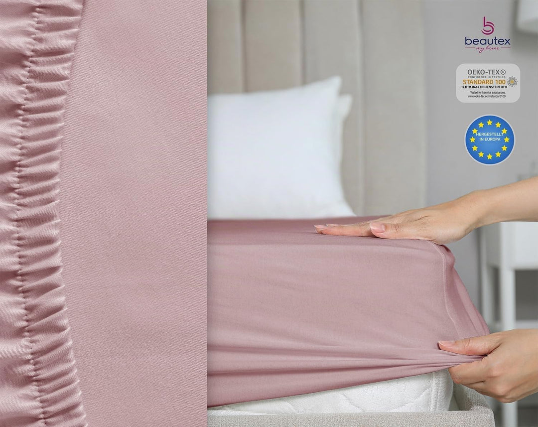 Beautex Spannbettlaken Jersey Baumwolle Standard 90x200x30 cm Altrose | atmungsaktiv, hautfreundlich