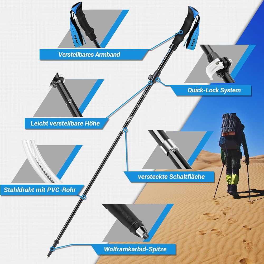 Glymnis Wanderstöcke Trekkingstöcke Walking Stöcke 7075 Aluminium Wanderstock verstellbar 110-130cm