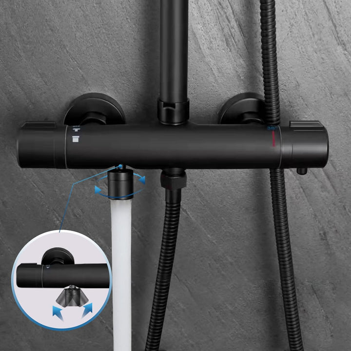 Duschsystem Thermostat Duscharmatur Duschset Schwarz mit 4 Funktion Handbrause und 11.8 * 7.5 Inch Q
