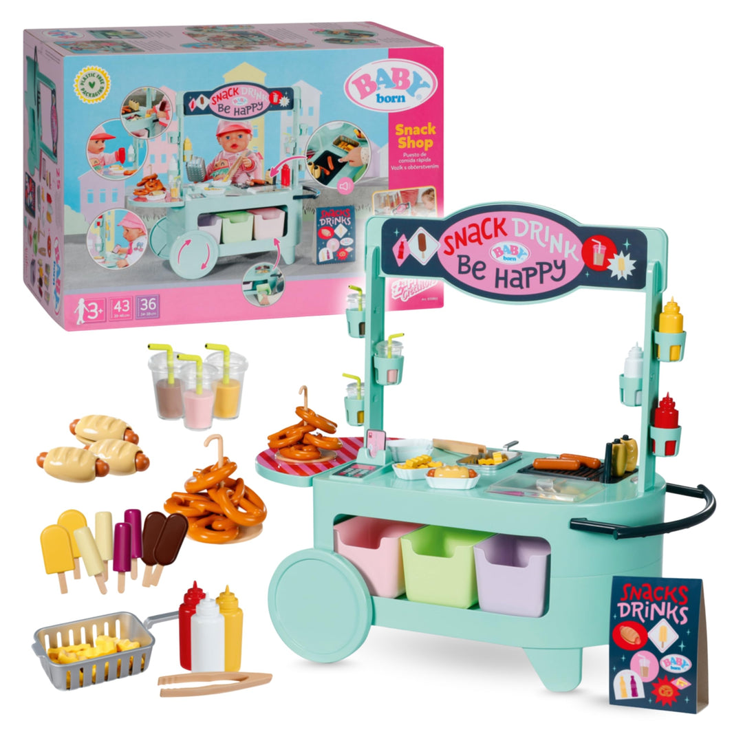 BABY born Snack Shop, Essensstand für Puppen mit Soundeffekten, 25 Verschiedene Fastfood-Snacks, 835