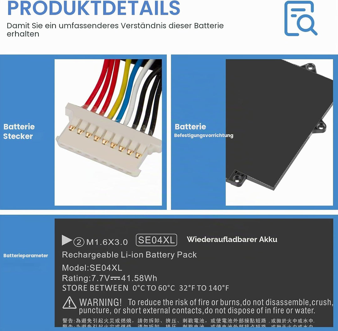ASUNCEL 41,58 Wh 5130 mAh SE04XL Laptop Akku für HP Pro x2 612 G2 Tablet 860708-855 860724-2B1 86072