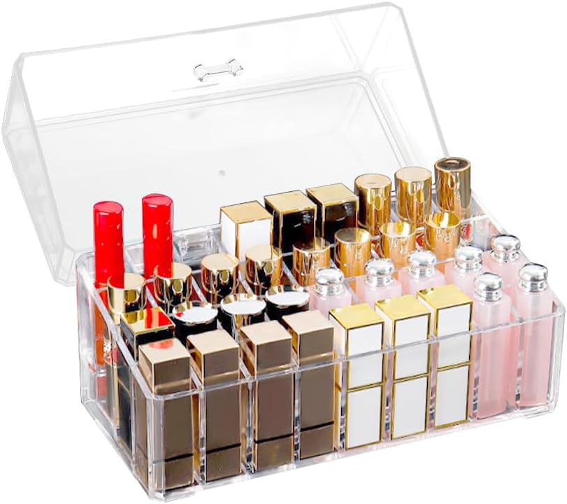 LPAMABA 36 Fächer Lippenstift Aufbewahrung mit Deckel Acryl Lippenstift Halter Transparent Lipstick