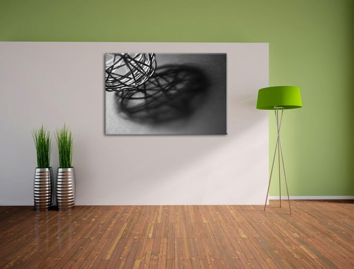 Pixxprint Schatten eines Heuballs auf Leinwand, XXL riesige Bilder fertig gerahmt mit Keilrahmen, Ku